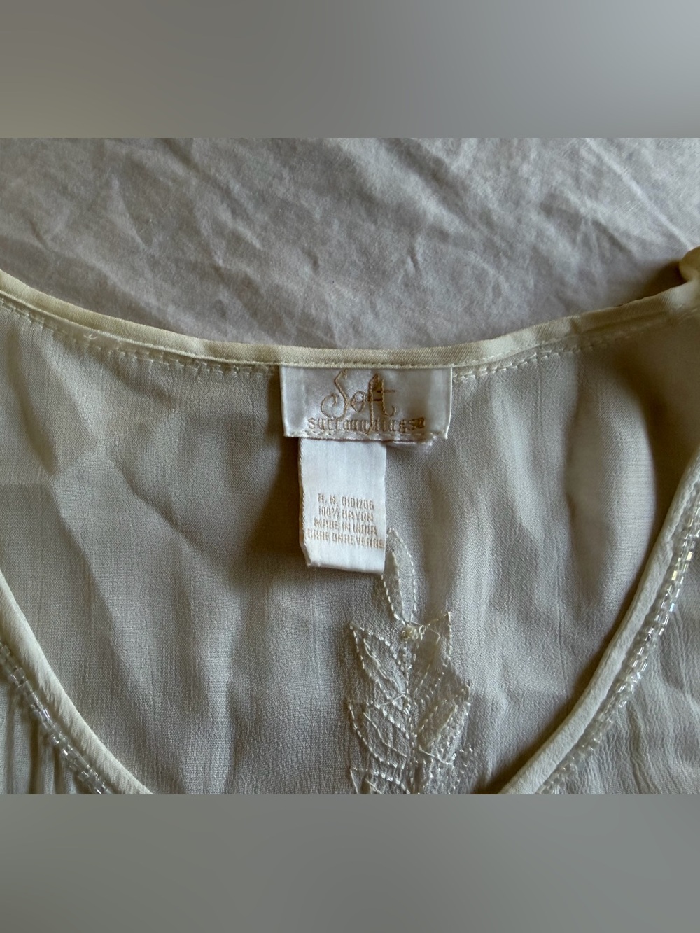 Soft Surroundings Ivory Beaded Embroidered Sheer Blouse - Picture 5 of 14